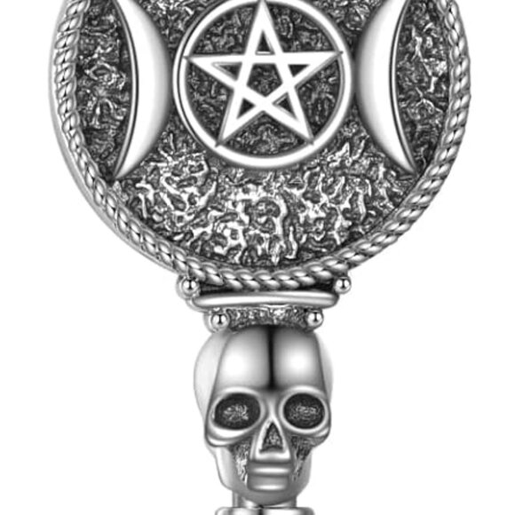 Hecate/Triple Moon Goddess Necklace Sterling Silver Wheel of Hecate Key Pendant - Picture 1 of 6